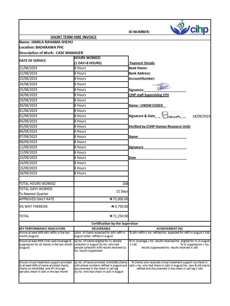 Case Manager Timesheet September | PDF