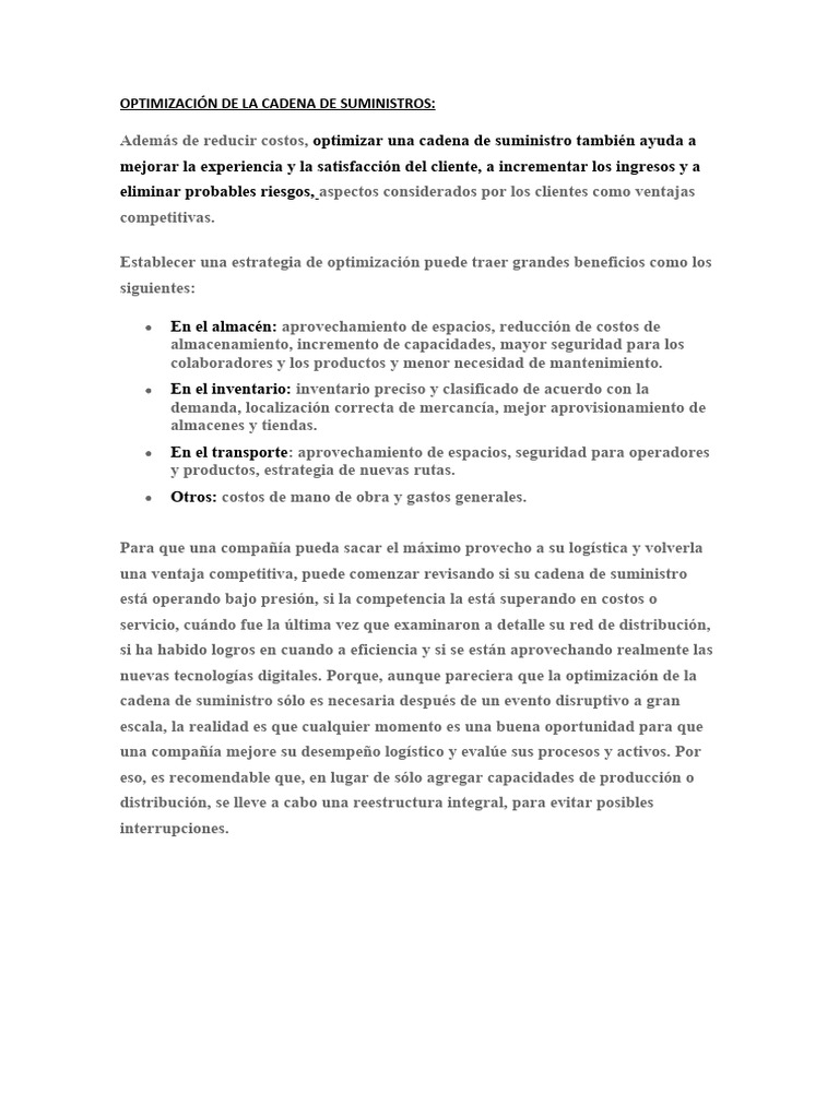 Optimización de la Cadena de Suministro | PDF