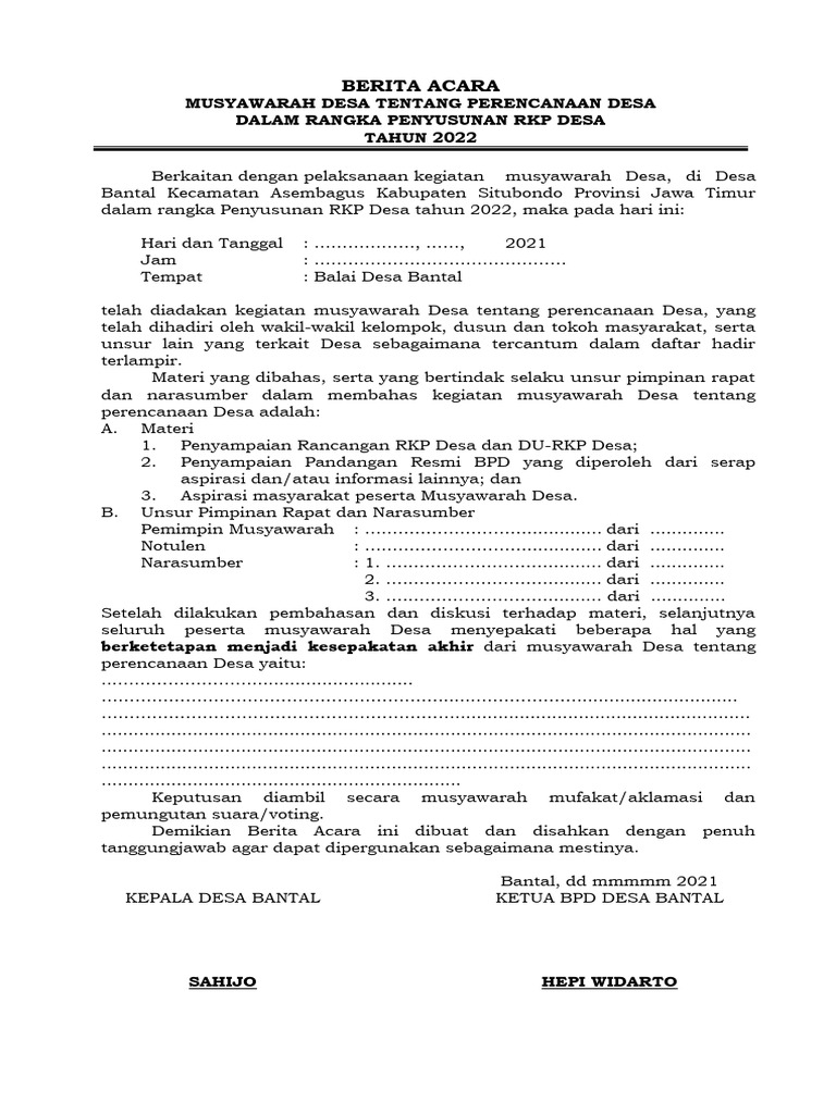 Notulen Musdes RKP Desa 2022 | PDF