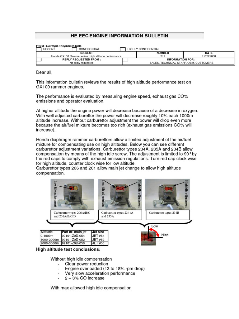 Jet GX100 KRDF Adjustment High-Alt | PDF | Carburetor | Exhaust Gas