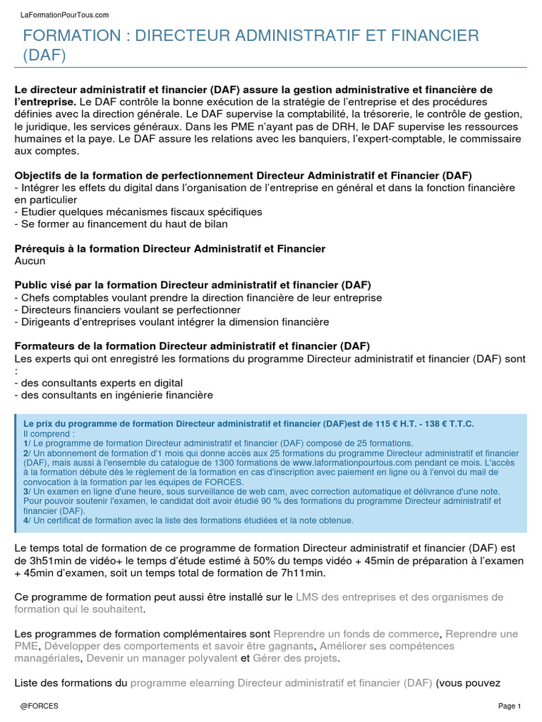 Formation DAF : Devenir Directeur Financier | PDF | Directeur ...