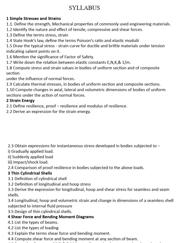 Diploma Strength of Materials 3rd Unit | PDF | Bending | Stress (Mechanics)