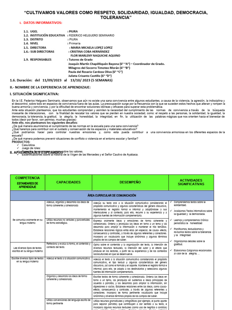 Valores y Convivencia Escolar en Piura | PDF | Números | Importar