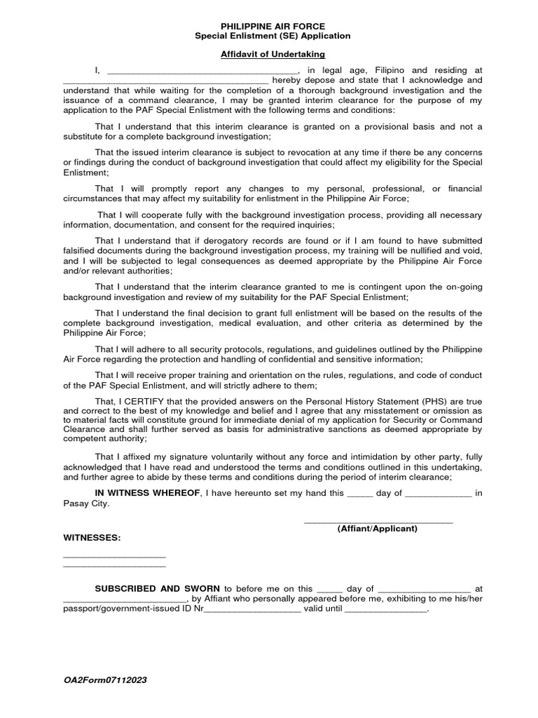 Affidavit of undertaking se pdf background check common law