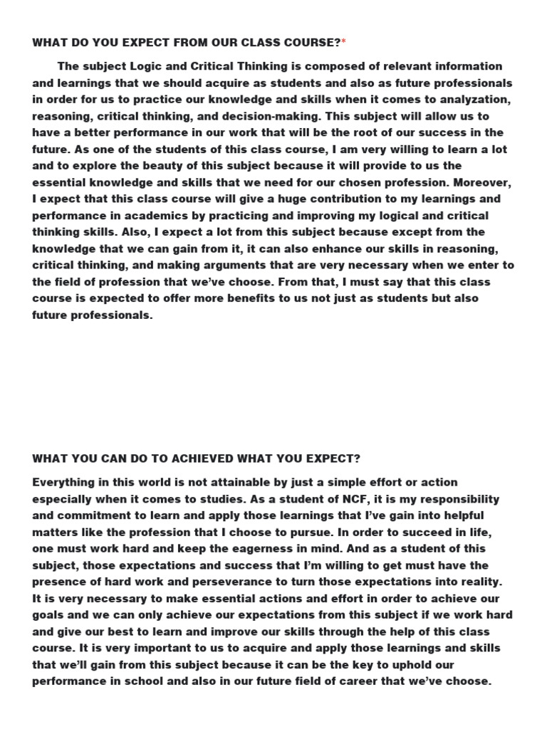 Course Expectations for Logic Class | PDF | Critical Thinking | Thought