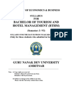 Bachelor of Tourism and Hotel Management (BTHM) : Guru Nanak Dev University Amritsar