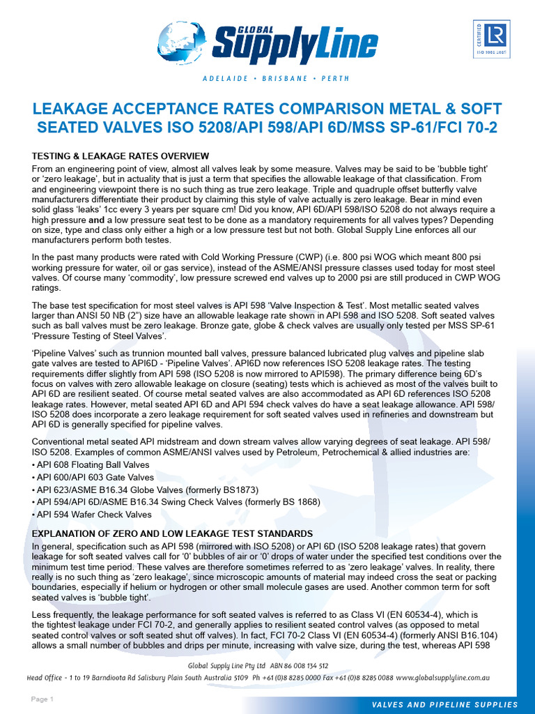 Valve Leakage Rates Test STD Download Free PDF Valve Leak