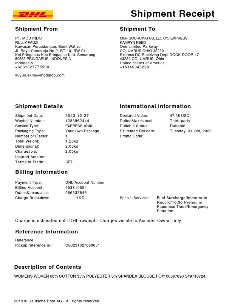 International Shipment Receipt Details | PDF