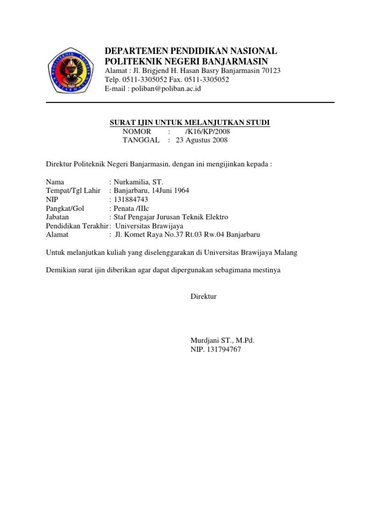 Contoh Surat Permohonan Izin Melanjutkan Kuliah S2