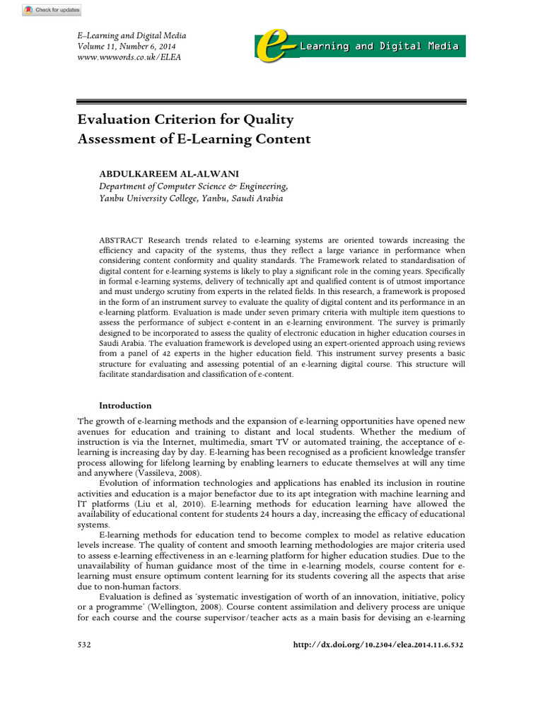 E-Learning Content Quality Assessment Framework | PDF | Educational ...