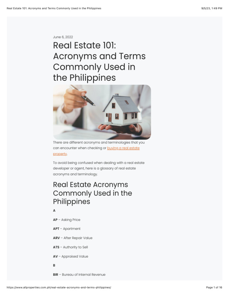 Real Estate 101 Acronyms and Terms Commonly Used in The Philippines