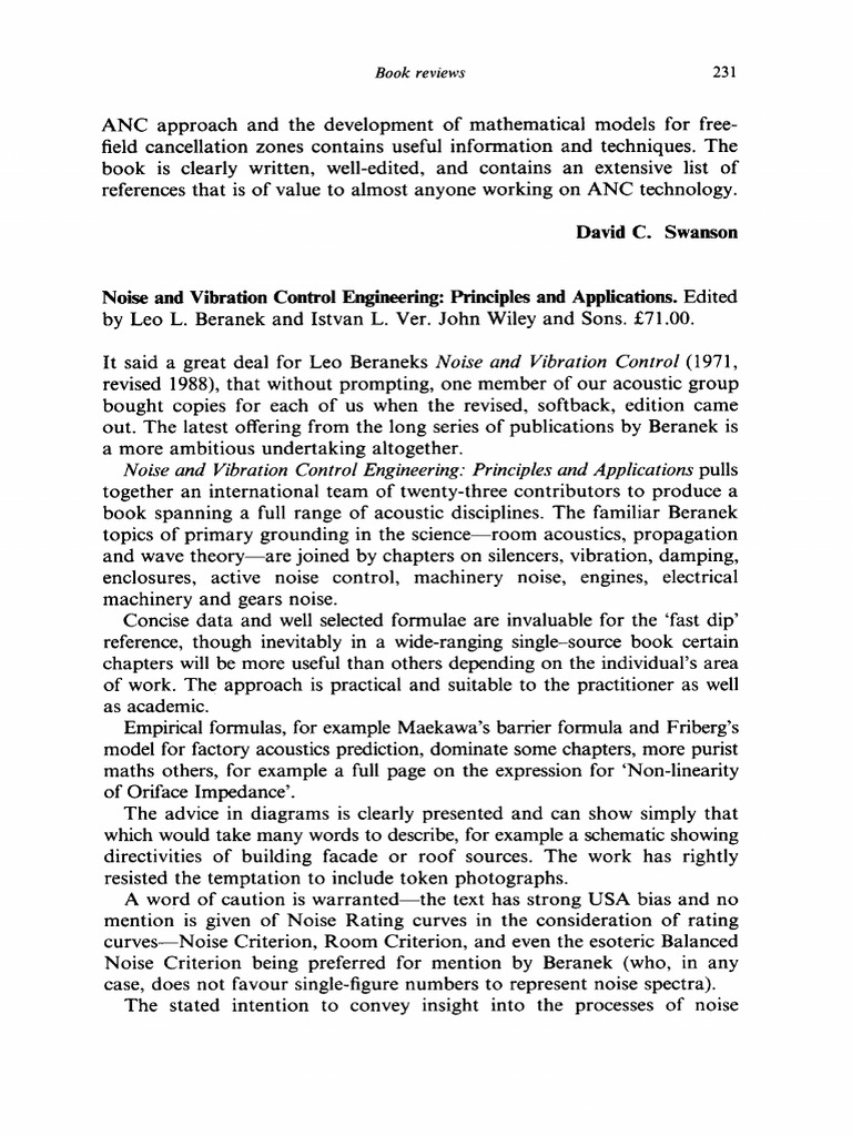 Noise and Vibration Control Engineering PDF Acoustics Noise