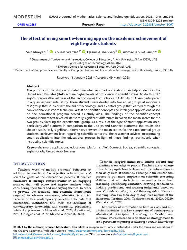 The Effect of Using Smart Elearning App On The Academic Achievement of ...