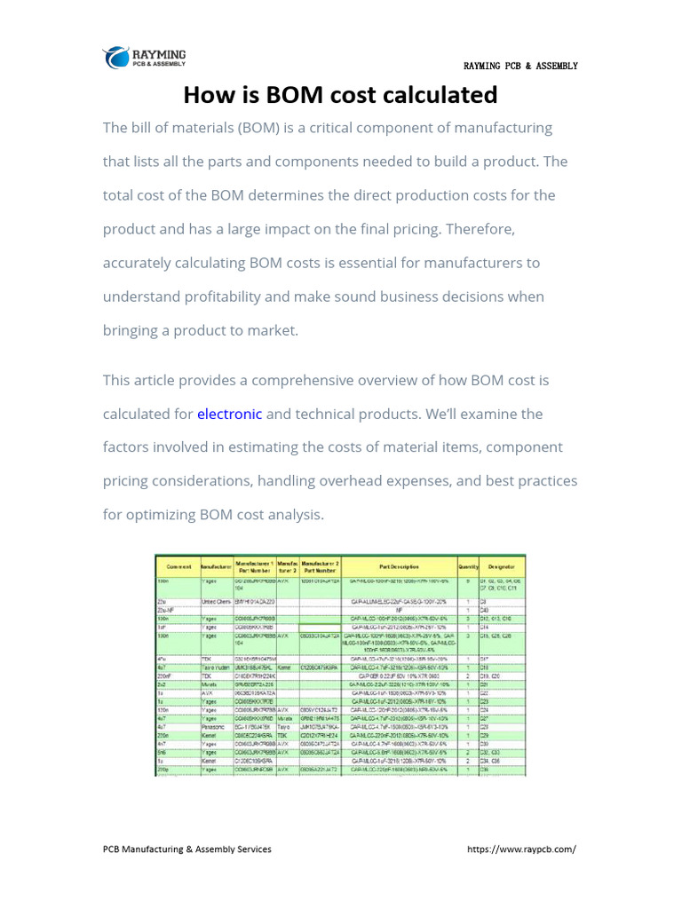How Is BOM Cost Calculated PDF Pricing Electronic Component 