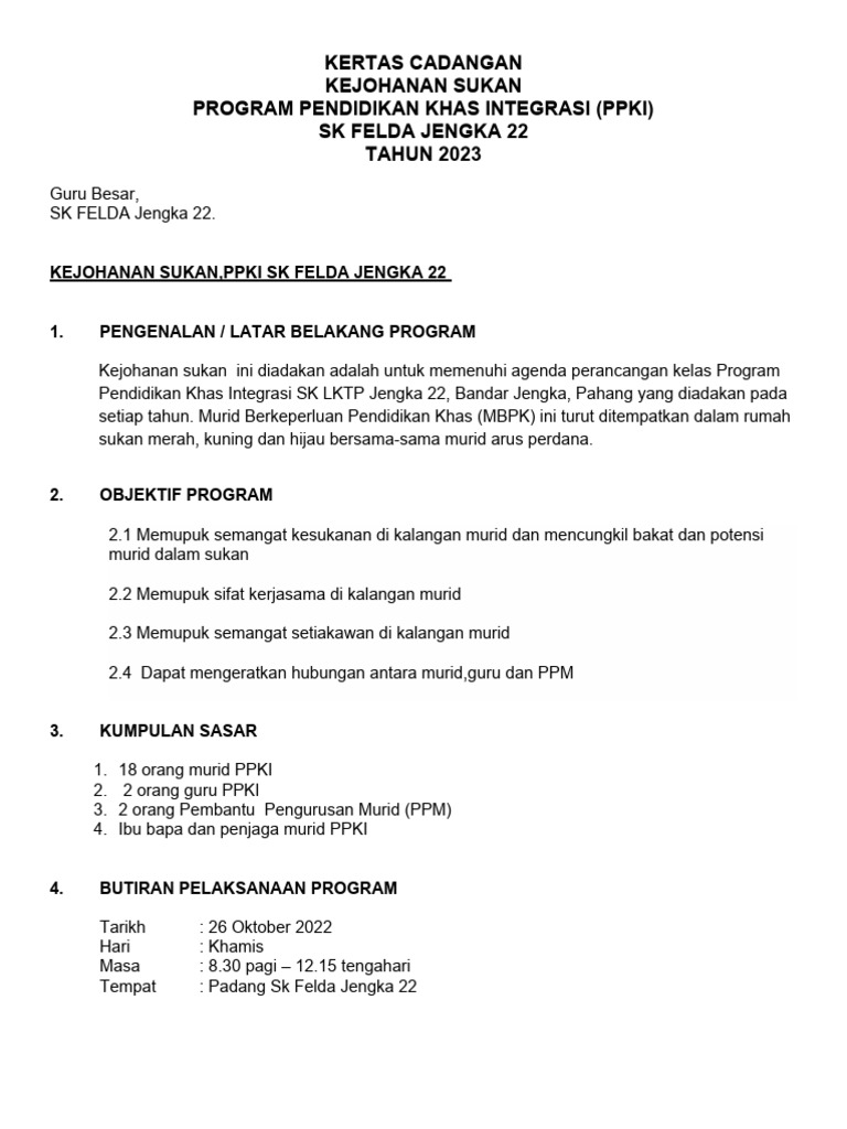 Kertas Cadangan Kejohanan Sukan | PDF