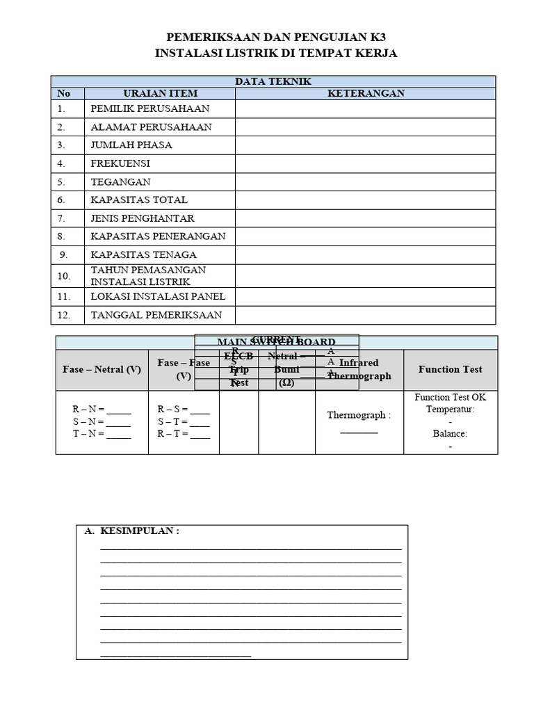 Pemeriksaan K3 Instalasi Listrik | PDF