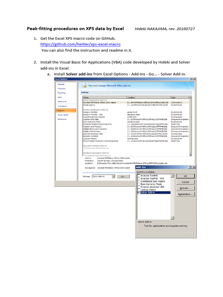 XPS Data Peak-Fitting in Excel | PDF | Microsoft Excel | Visual Basic ...