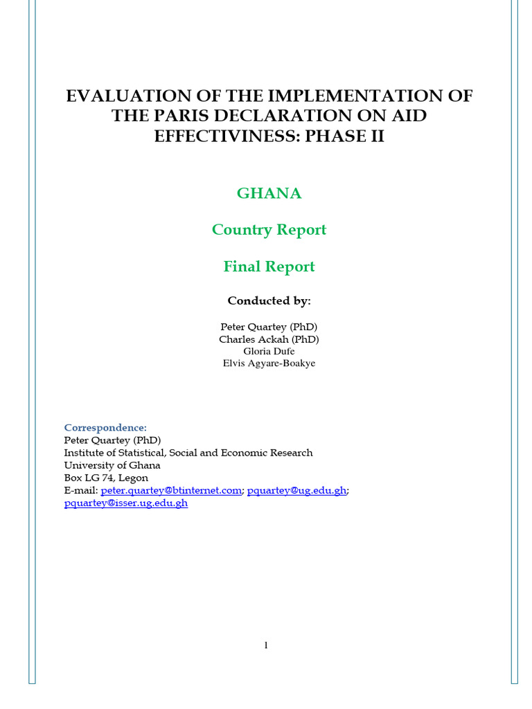 Evaluation of The Implementation of The Paris Declaration On Aid