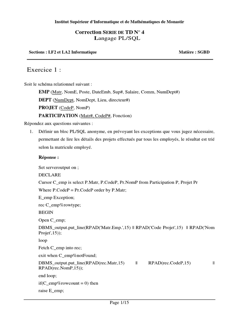 Exemples de blocs PL/SQL et fonctions | PDF | SQL | PL/SQL