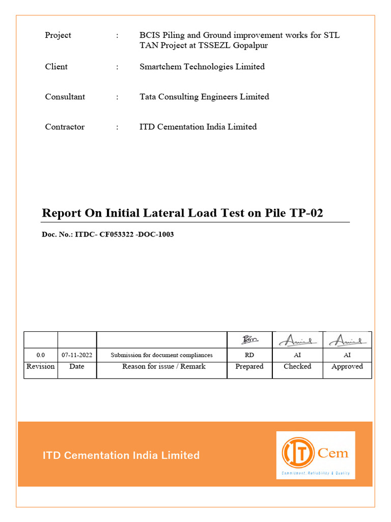 Initial Lateral Load Test Report TP-02 | PDF | Deep Foundation