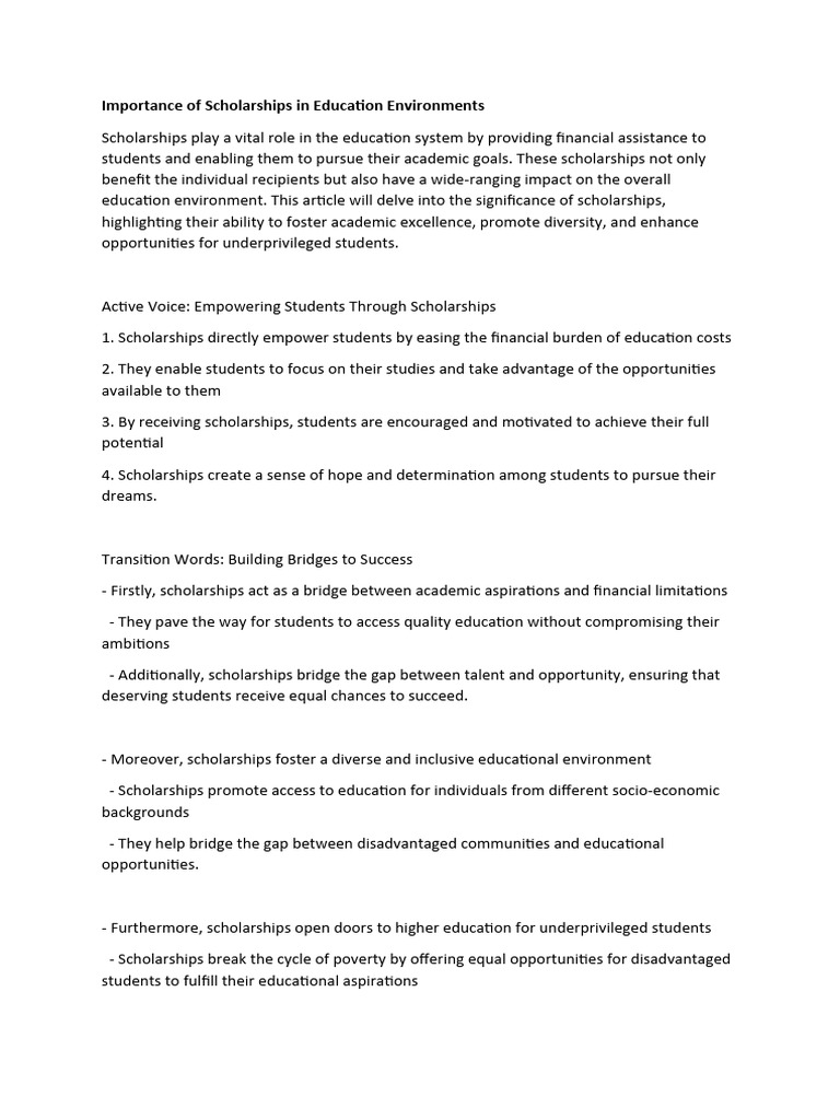 Importance of Scholarships in Education Environments | PDF