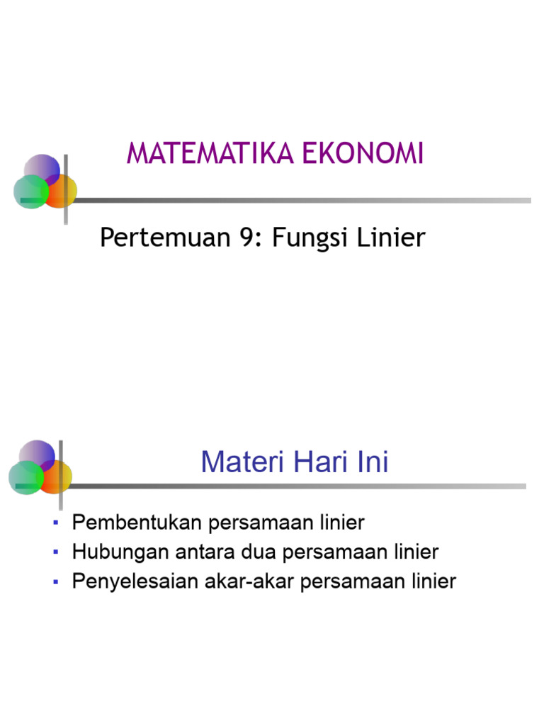 Fungsi Linier dalam Ekonomi dan Matematika | PDF