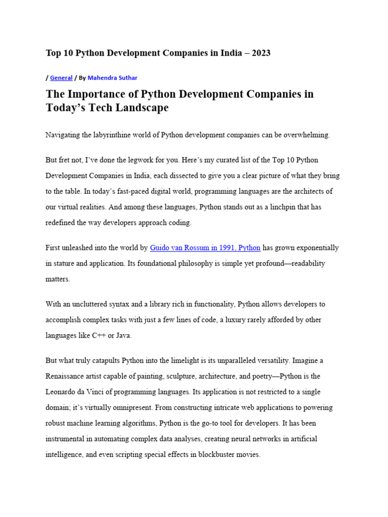 Top Python Development Companies in India | PDF | Python (Programming ...