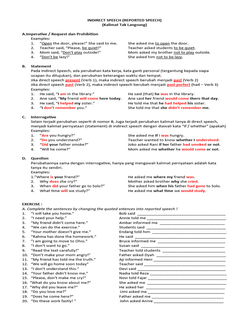 Direct Speech to Indirect Speech Guide | PDF | Semantics | Grammar