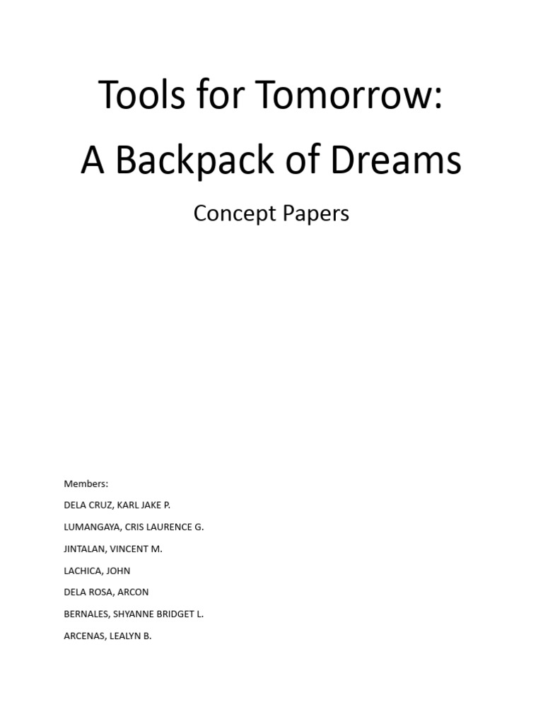 Tools for tomorrow a backpack of dreams concept papers pdf