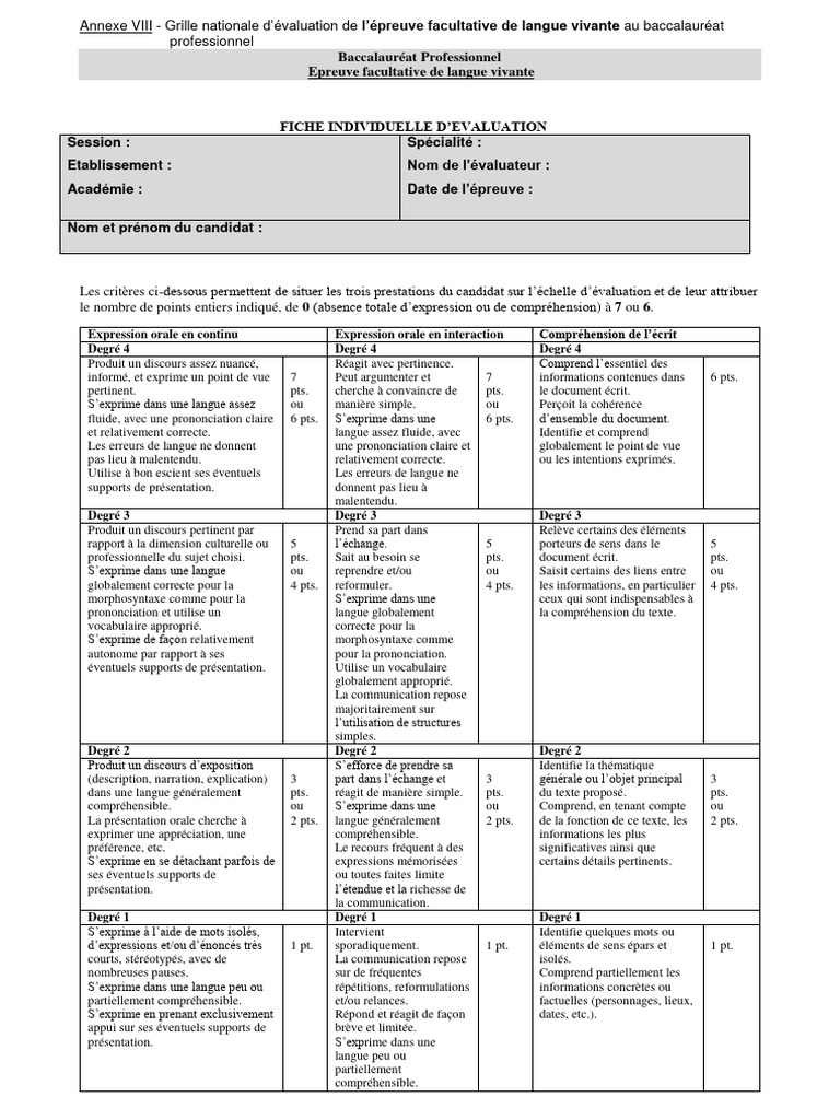 Grille d'évaluation langue vivante bac pro | PDF | Lexique | la ...