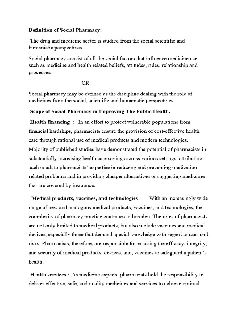 Understanding Social Pharmacy and Its Scope | PDF | Pharmacy | Health Care