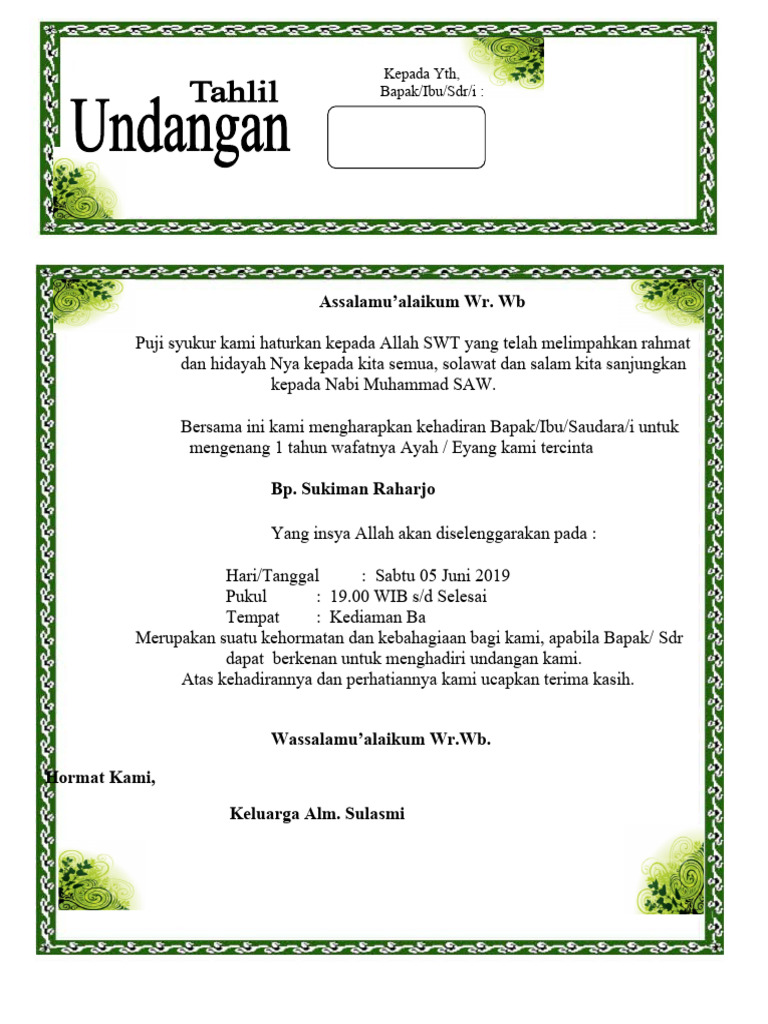 03 Contoh Undangan 100 Hari Format | PDF