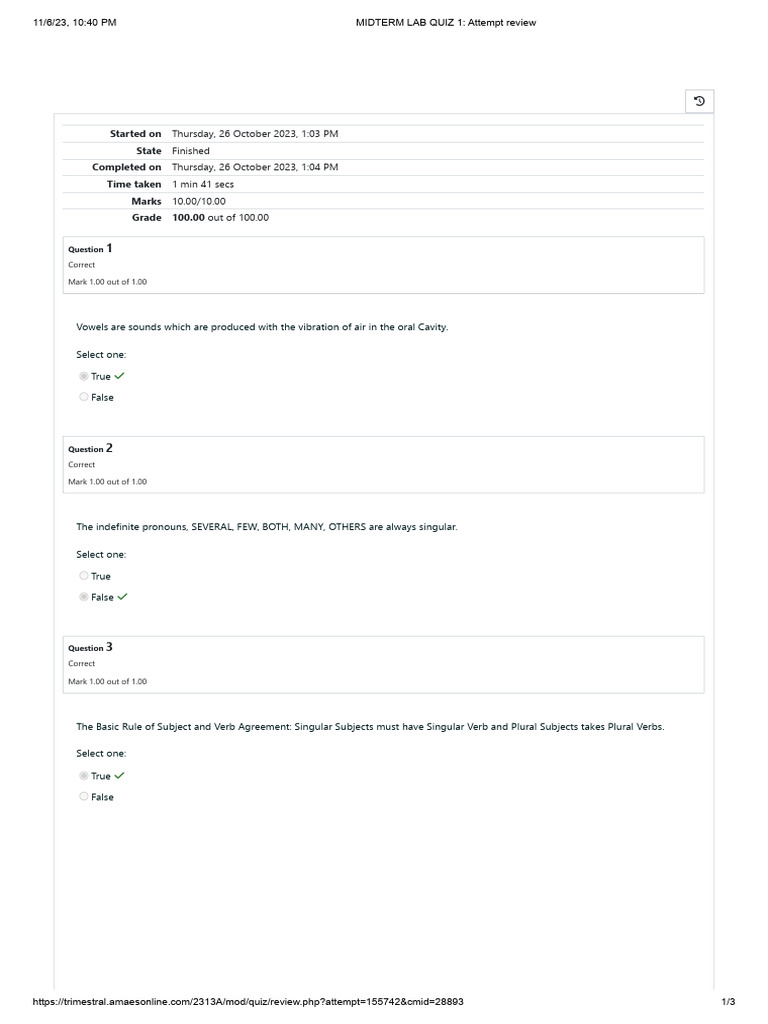 Midterm Lab Quiz 1 Review Results | PDF | Grammatical Number | Plural