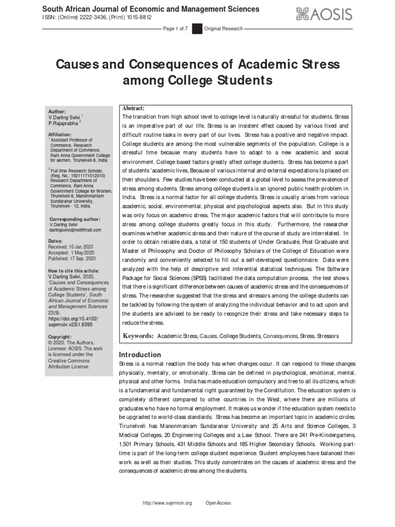 Causes and Consequences of Academic Stre | PDF | Stress (Biology ...
