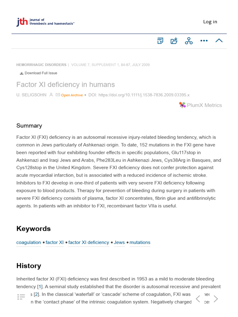 Factor xi deficiency in humans journal of thrombosis and haemostasis
