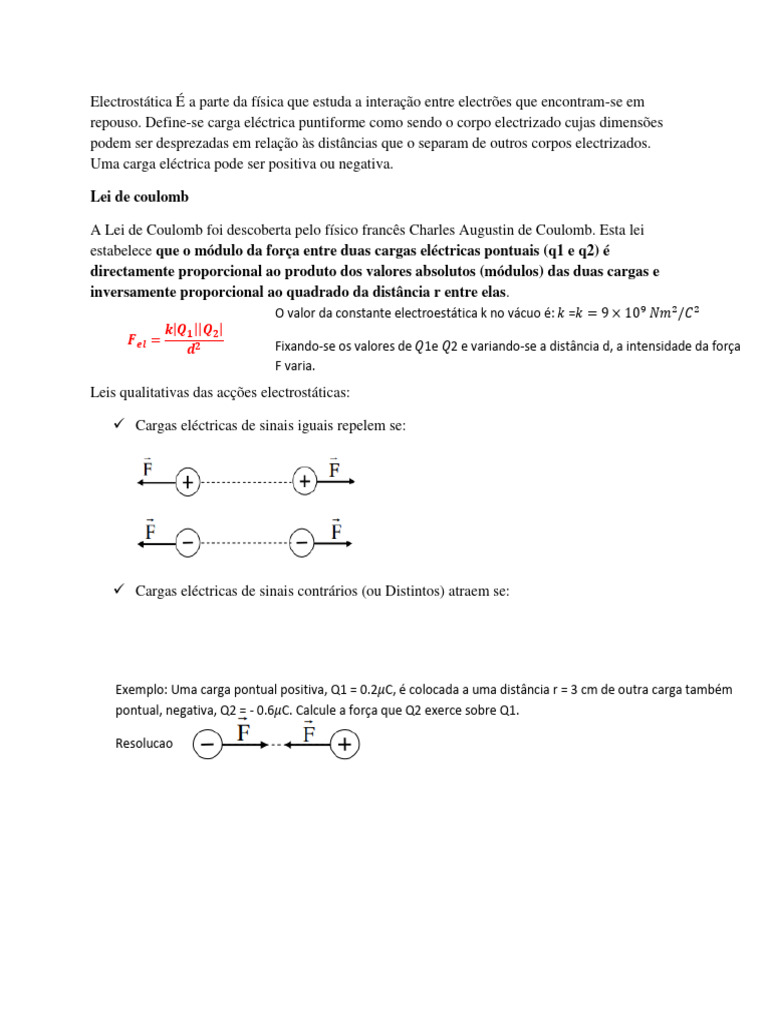 Fundamentos da Eletrostática e Lei de Coulomb | PDF
