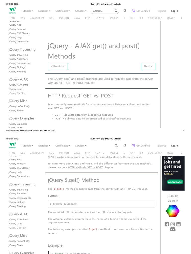JQuery AJAX Get and Post Methods | PDF | J Query | Ajax (Programming)