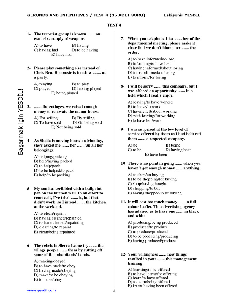 Gerunds Infinitives Test4 1 PDF
