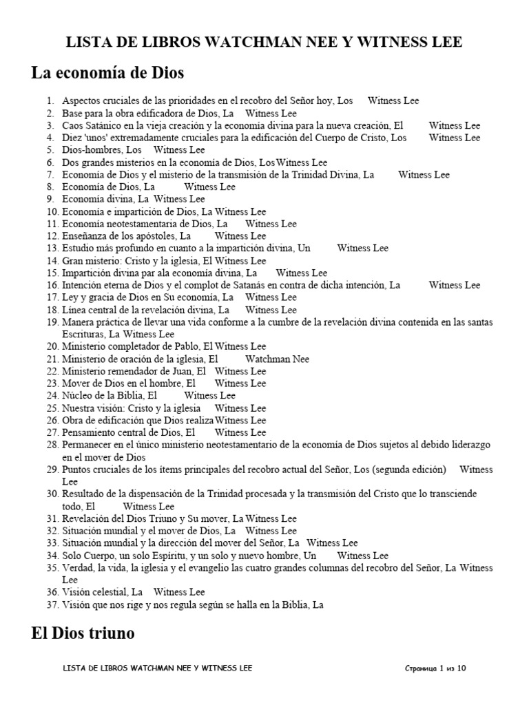 Libros de Watchman Nee y Witness Lee | PDF | Cristo (título) | Iglesia ...