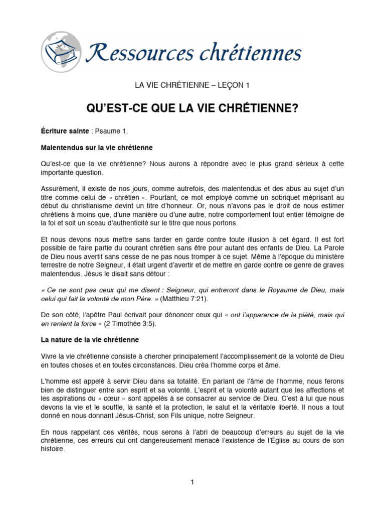 Qu'est-Ce Que La Vie Chrétienne - Ressources Spirituelles | PDF | Dieu ...