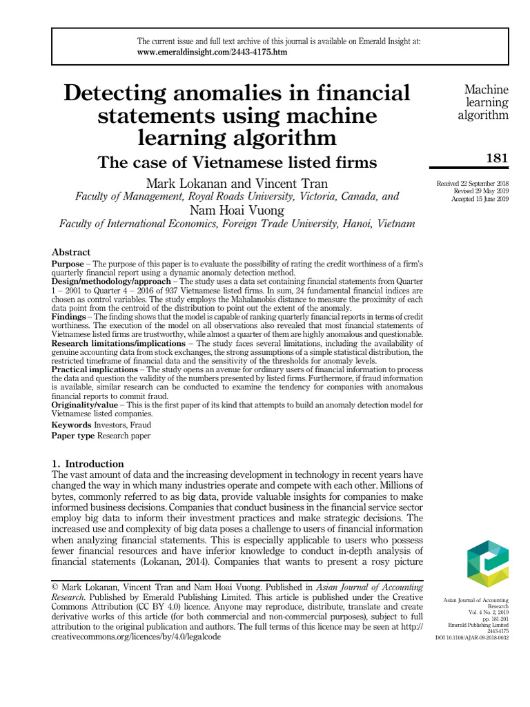 Detecting Anomalies in Financial Statements Using ML | PDF ...