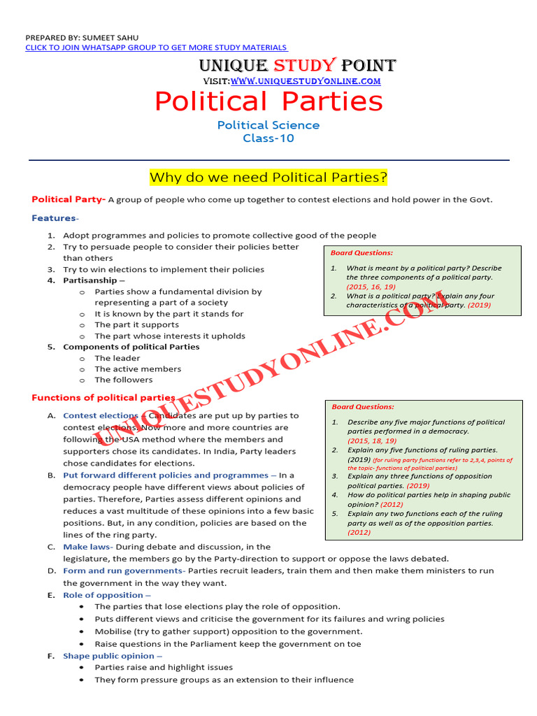 Grade X Political-Parties Notes Cbse | PDF | Indian National Congress ...
