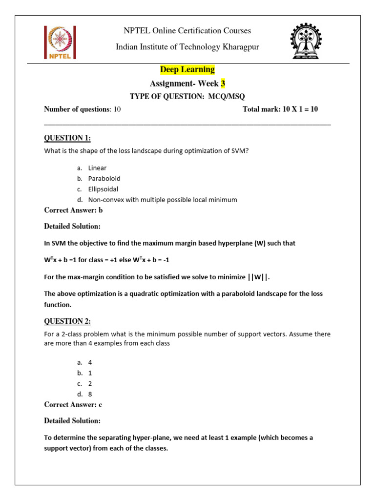 NPTEL Deep Learning Week 3 Assignment | PDF | Support Vector Machine ...