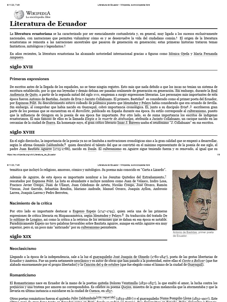 Literatura de Ecuador Wikipedia, La Enciclopedia Libre PDF Ecuador