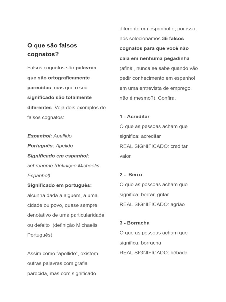 O Que São Falsos Cognatos | PDF