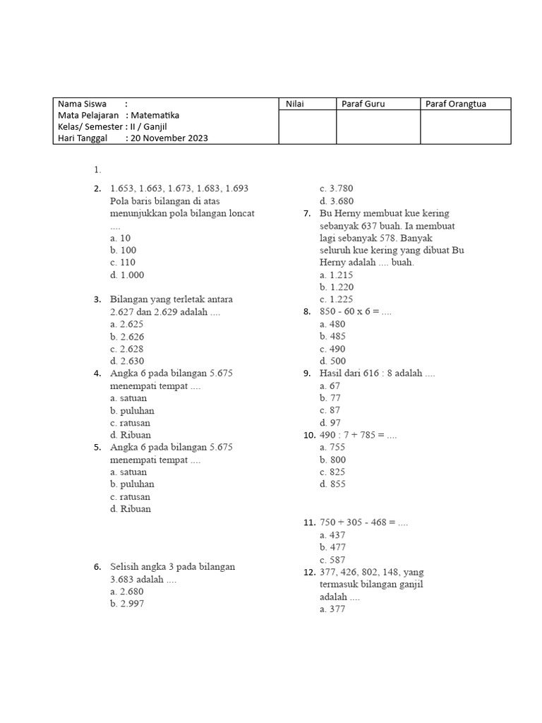 Soal Matematika Kelas 3 Pdf