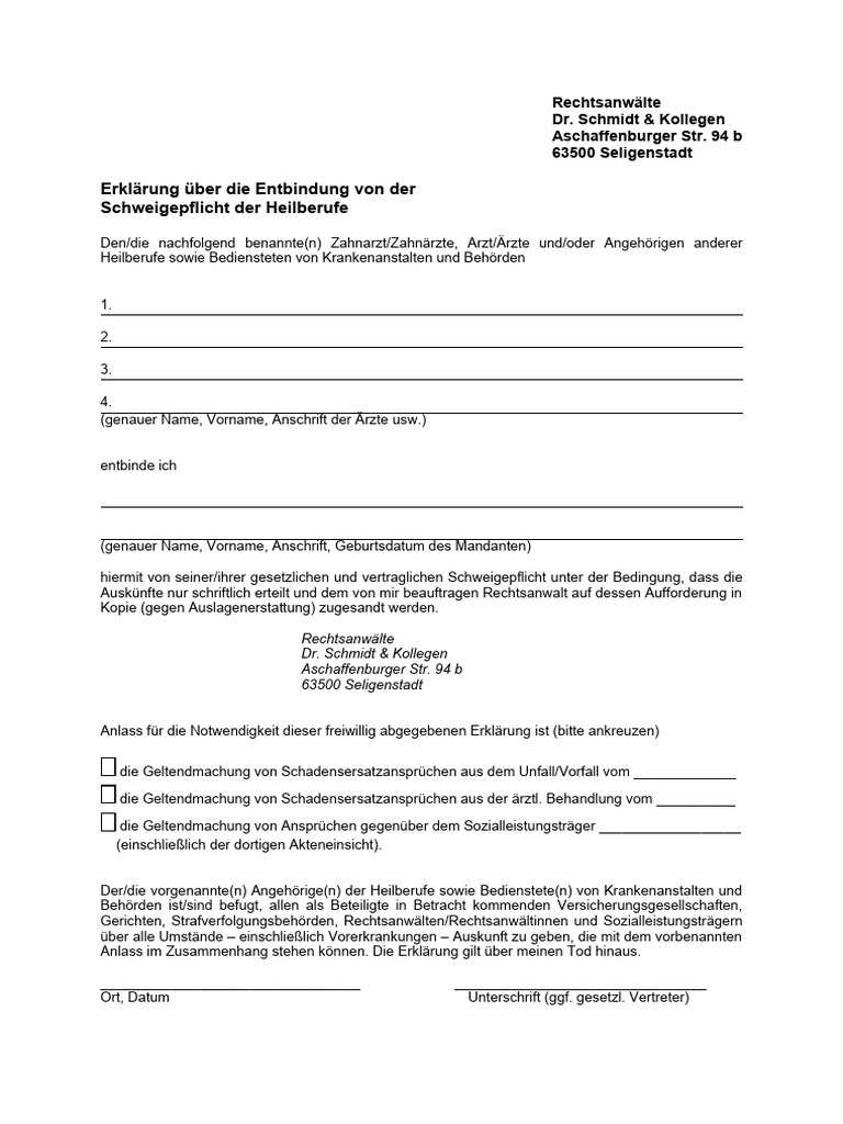 Schweigepflichtentbindung | PDF