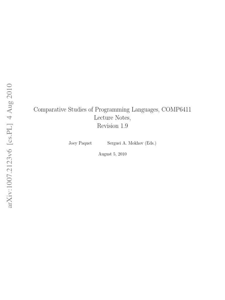Comparative Studies of Programming Languages, COMP6411 Lecture Notes ...
