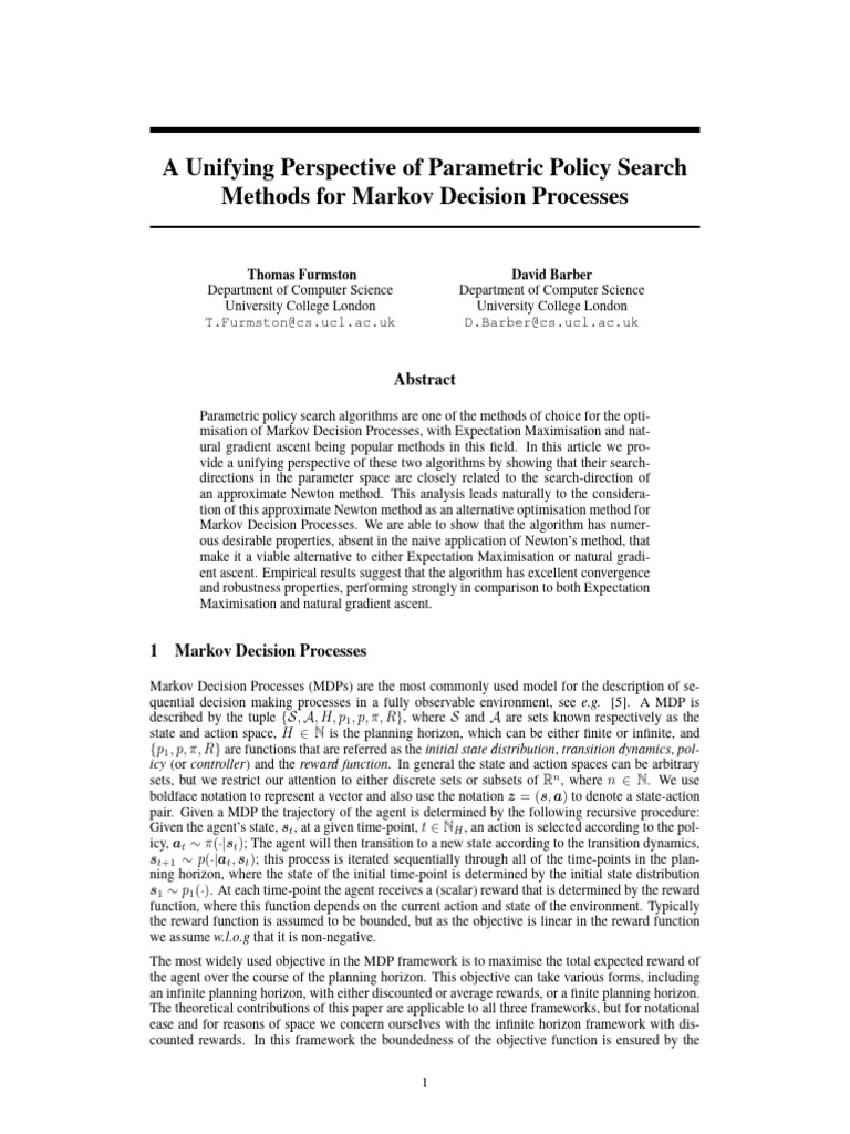Nips 2012 a unifying perspective of parametric policy search methods
