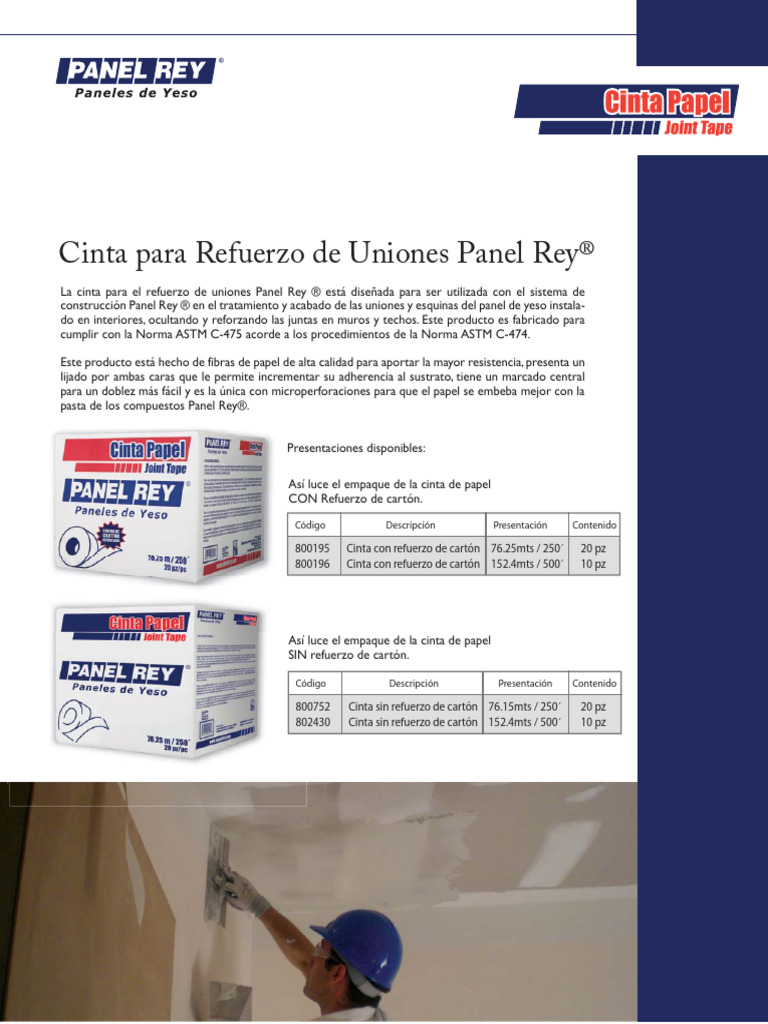 Cinta de Papel para Refuerzo Panel Rey® | PDF | Papel | Cartón